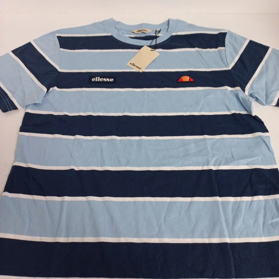 ELLESSE DAVINOS TEE STRIPE T-SHIRT – LIGHT BLUE & NAVY, XL