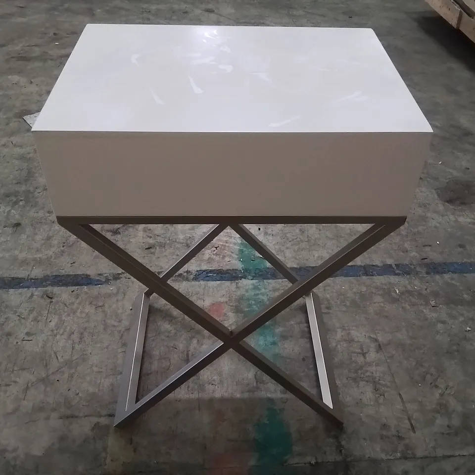 DESIGNER WHITE BEDSIDE TABLE