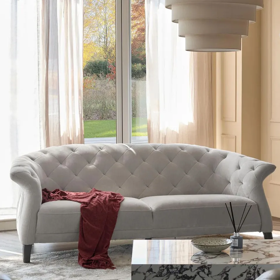 BOXED DANETTI LUXE 2 SEATER SOFA LIGHT GREY FABRIC