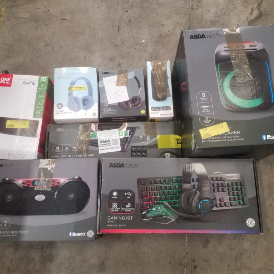 PALLET CONTAINING ASSORTED ELECTRICAL RETURNS INCLUDING BLUETOOTH CD BOOMBOX, PARTY SPEAKER, HEADPHONES, AERIAL & POCKET RADIO