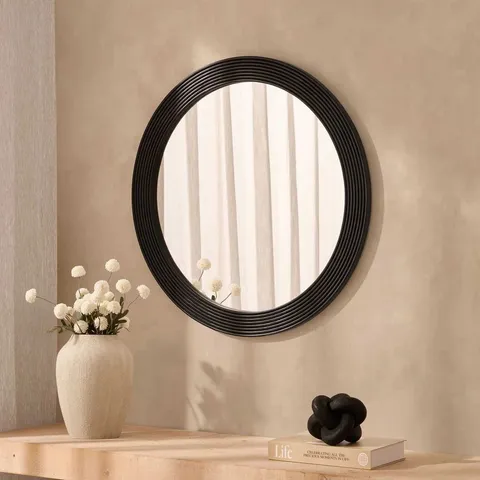 BOXED DUSK CYRUS CIRCLE WOOD MIRROR - BLACK (1 BOX)