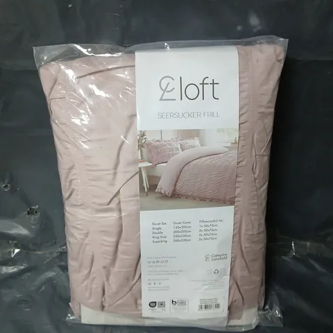 CATHERINE LANSFIELD SEERSUCKER FRILL DUVET COVER SET - PINK - DOUBLE