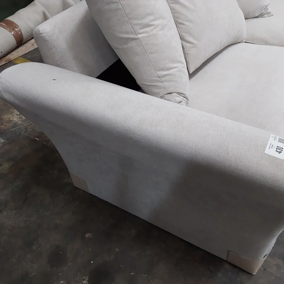 DESIGNER DURY THREE SEATER SOFA WITH SCATTER CUSHIONS LIGHT GREY FABRIC 