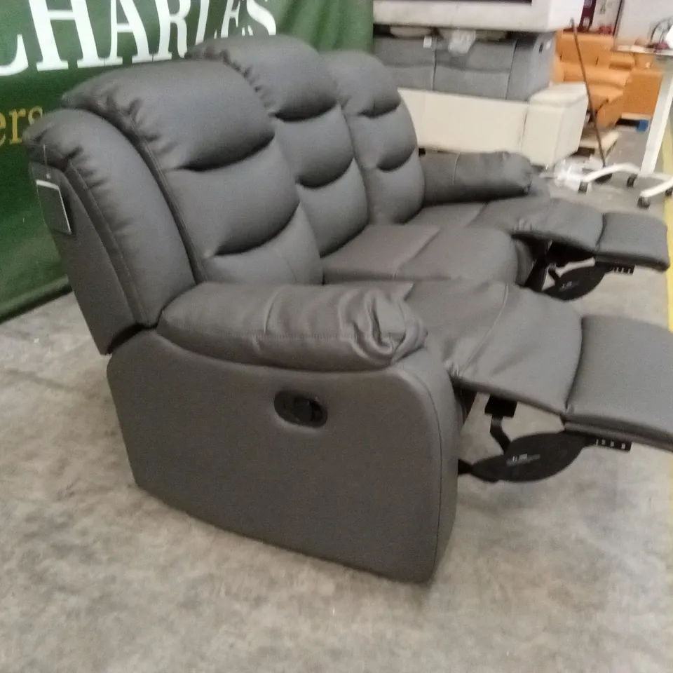 ROTHBURY LUXURY FAUX LEATHER HIGH BACK 3 SEATER MANUAL RECLINER SOFA - CHARCOAL RRP £729