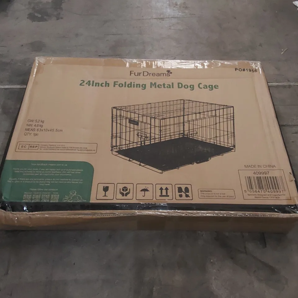 BOXED FURDREAMS 24" FOLDING METAL DOG CAGE