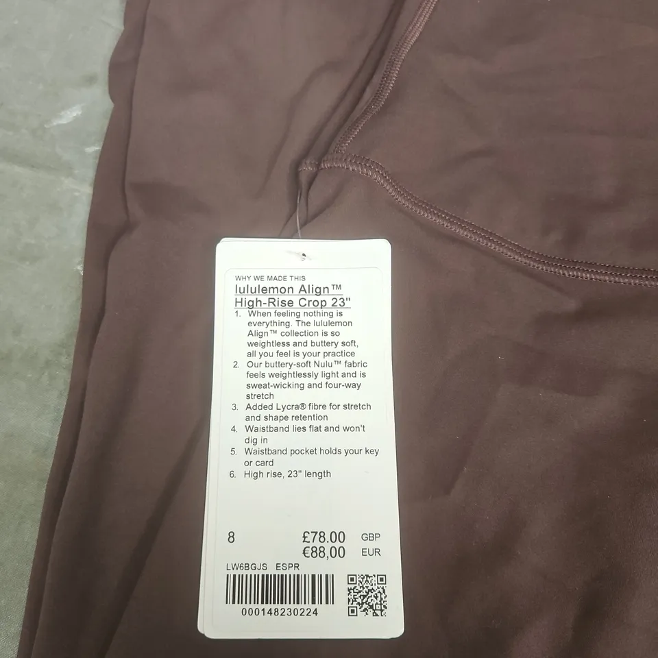 LULULEMON ALIGN HIGH-RISE CROP 23" YOGA LEGGINGS - UK 8 (BROWN)