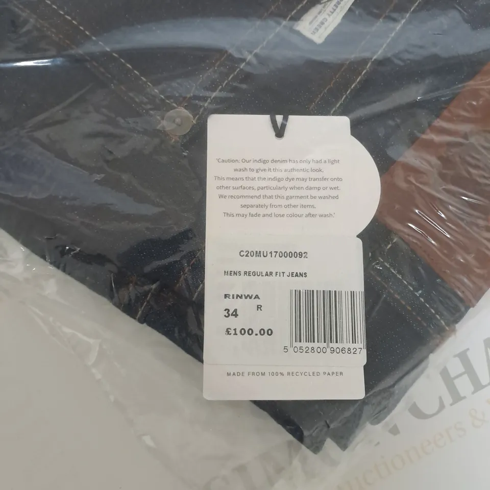 BAGGED PRETTY GREEN MENS REGULAR FIT DENIM JEANS SIZE 34R