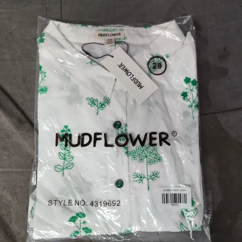 BAGGED MUDFLOWER SHIRT IN WHITE/GREEN SIZE 20