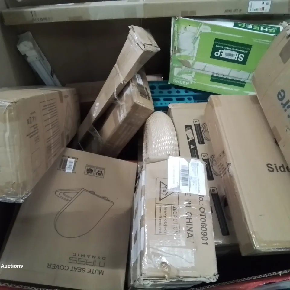 PALLET CONTAINING VARIOUS ASSORTED BOXED HOUSEHOLD ITEMS TO INCLUDE: UPRIGHT VACUUM,  SONARIN PUSHCHAIR, LED AQUARIUM LIGHT, HEATED THROW, AND LOTS MORE UNMARKED BOXED ITEMS 