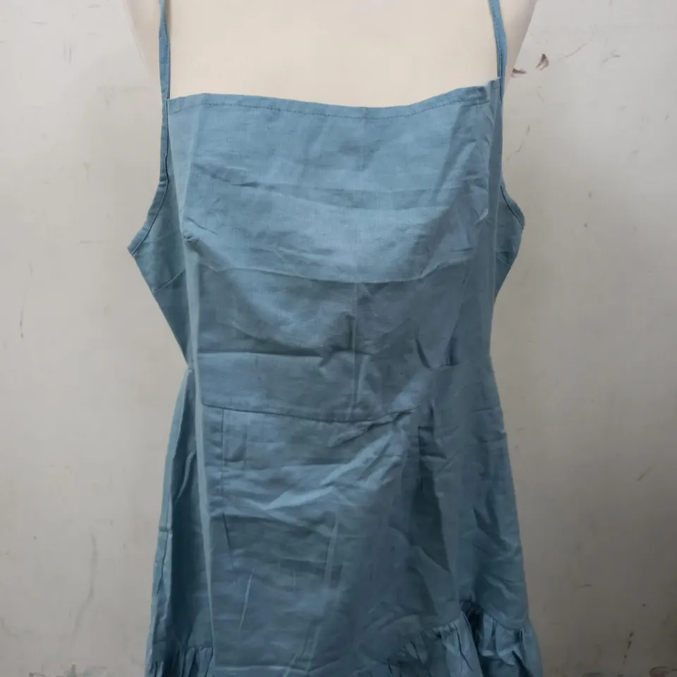 ASOS DESIGN LINEN CAMI MINI RUFFLE SUNDRESS IN BLUE - 18