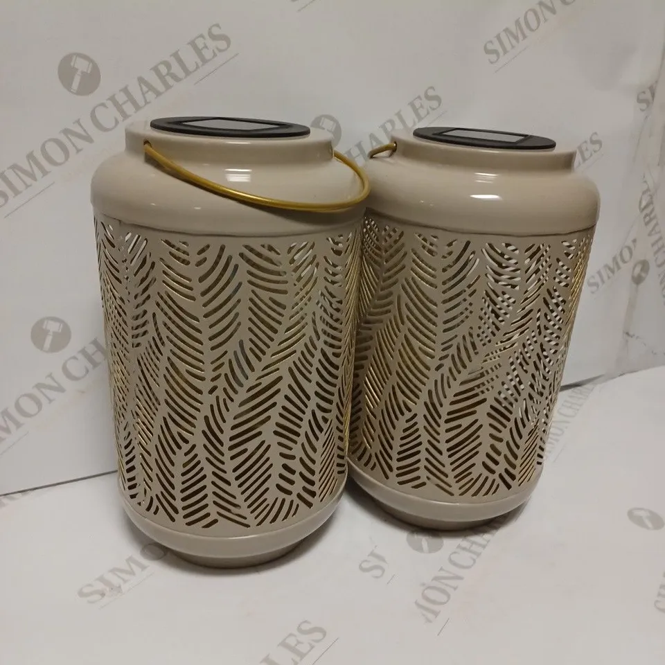 GARDEN REFLECTIONS SET OF 2 PATTERNED SOLAR LANTERNS, LEAF