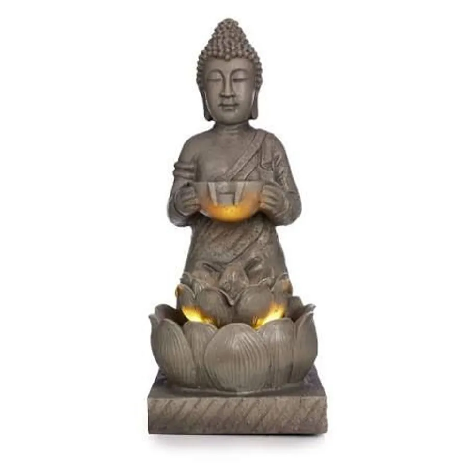 OUTLET GARDEN STORIES OUTDOOR ILLUMINATED BUDDHA FOUNTAIN