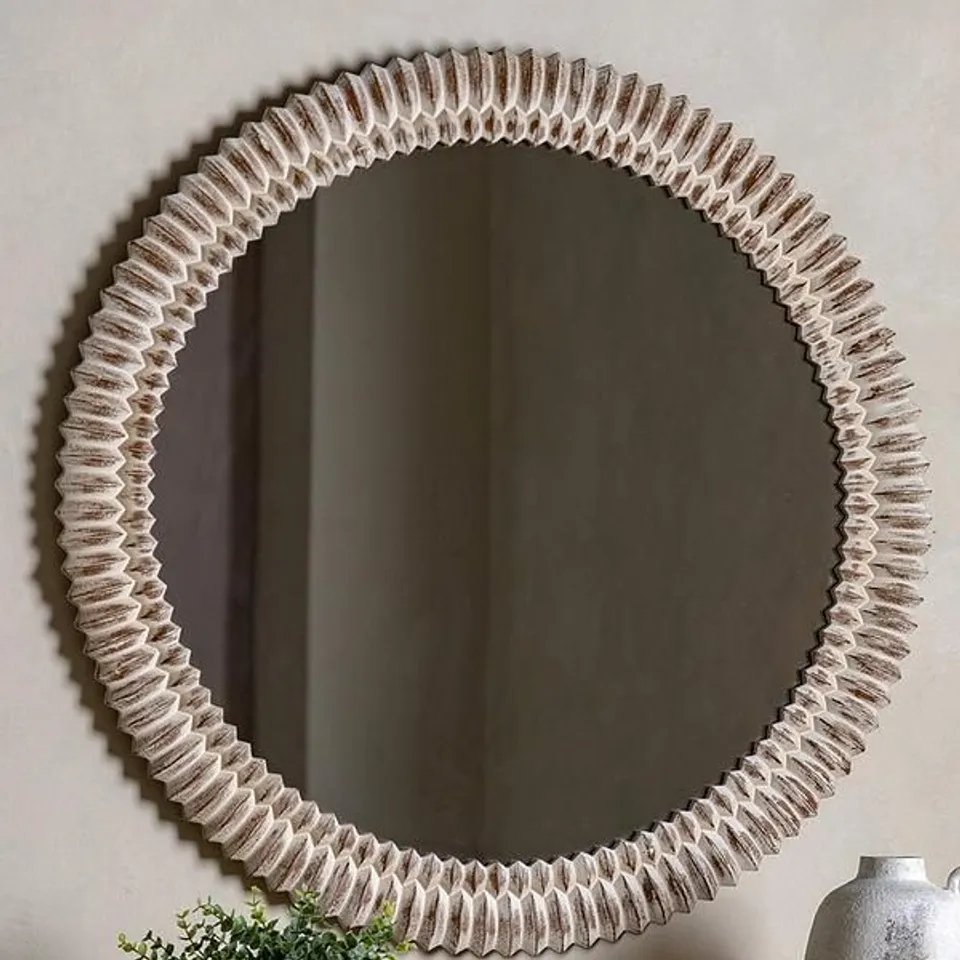 BOXED ROUND DISTRESSED CREAM MIRROR - COLLECTION ONLY