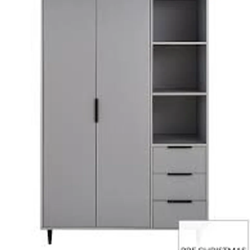 BOXED GRADE 1 ASHLEY 2 DOOR, 3 DRAWER 3 SHELF WARDROBE - GREY RRP £399
