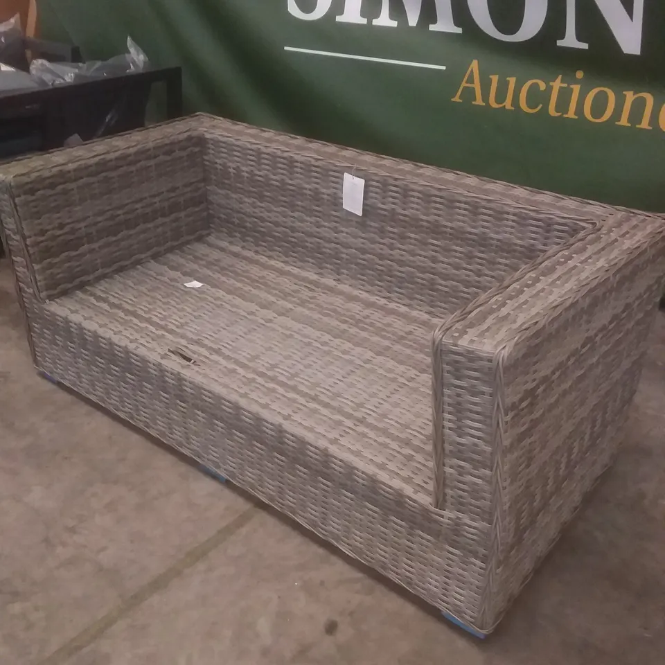 RATTAN EFFECT 2 SEATER GARDEN SOFA GREY