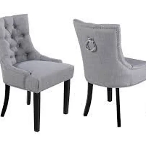 BOXED NEO SET OF 2 UPHOLSTERED CHAIRS HIGH BACK CRUSHED VELVET DINING CHAIRS WITH BUTTONS AND WOODEN LEGS - GREY (1 BOX)