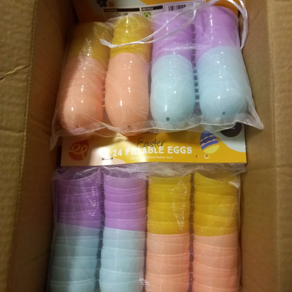 BRAND NEW BOX OF 12 PACKS OF EASTER FILLABLE EGGS (12 PACKS OF 24 EGGS)