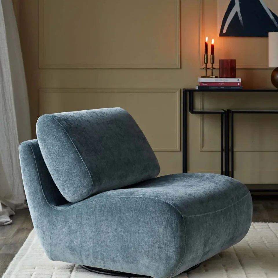 BOXED DANETTI FRANCES BLUE GREY FABRIC SWIVEL ACCENT CHAIR RRP £529