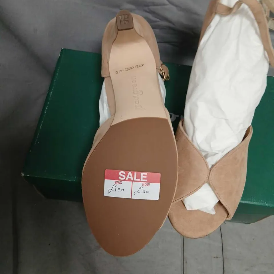 PAUL GREEN BEIGE SUEDE SANDALS WITH ANKLE STRAP – UK SIZE 7