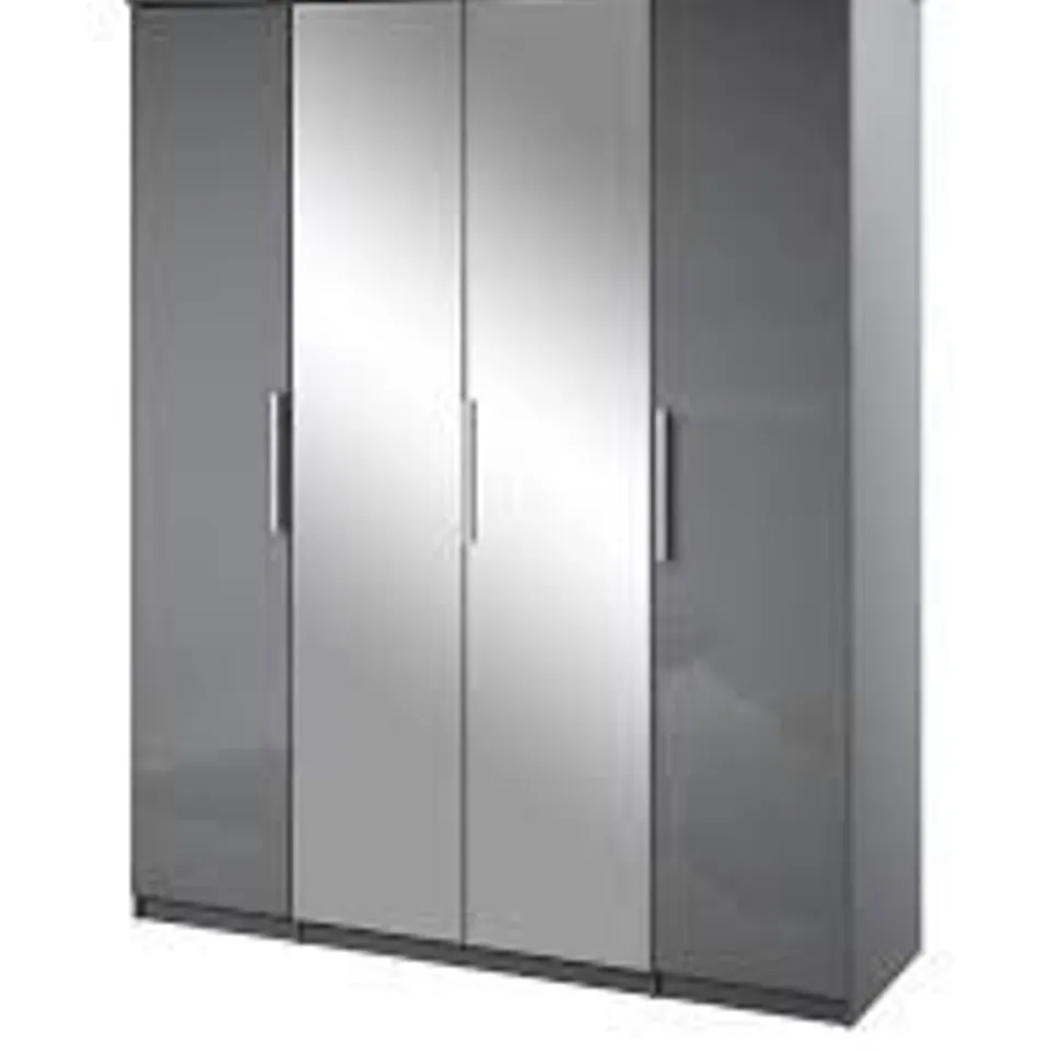 BOXED PRAGUE GLOSS 4 DOOR, 3 DRAWER WARDROBE - GREY GLOSS (5 BOXES)