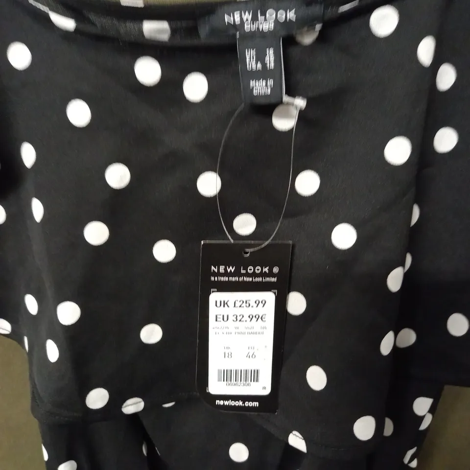 NEW LOOK CURVES POLKA BARDOT BELTED DRESS - UK 18
