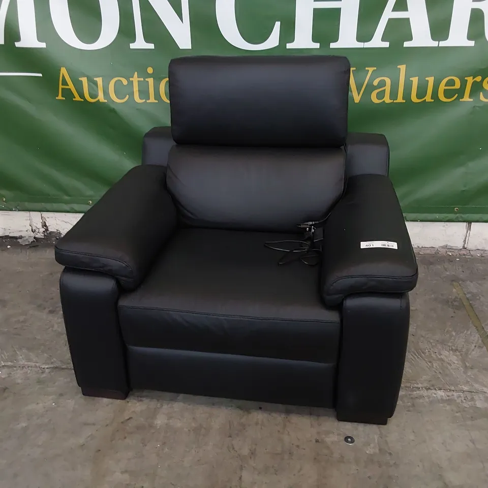 QUALITY ITALIAN DESIGNER RICCARDO POWER RECLINING EASY CHAIR BLACK LEATHER 