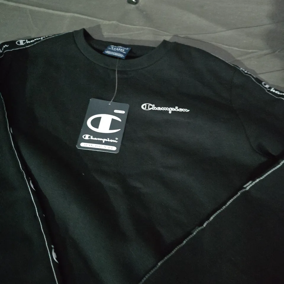 CHAMPION BLACK SWEATSHIRT WITH TAPE TRIM – SIZE 13 YRS
