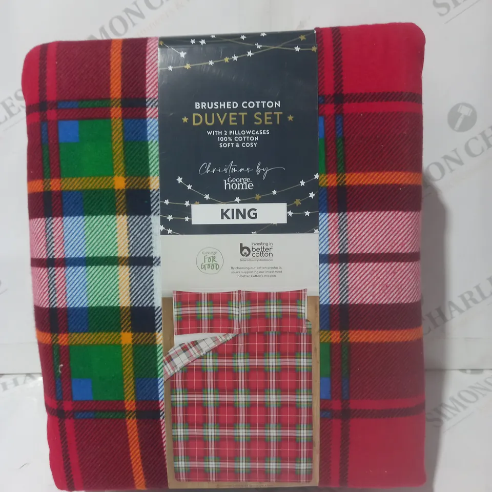 BRAND NEW BRUSHED COTTON CHEQUERED KING SIZE DUVET SET WITH TWO PILLOWCASES- 100% COTTON