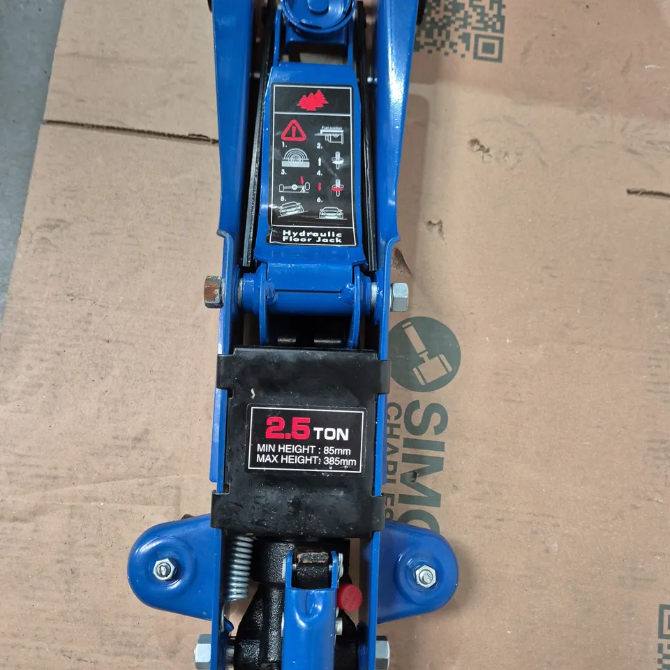 BLUE HYDRAULIC FLOOR JACK, 2.5 TON CAPACITY (MIN HEIGHT 85MM, MAX HEIGHT 385MM)
