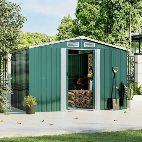 BOXED DARK GREEN GARDEN STORAGE 8×7FT METAL TOOL SHED (3 BOXES)