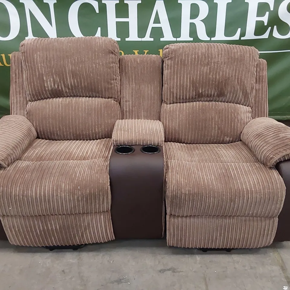 DESIGNER 2-SEATER UPHOLSTERED RECLINING SOFA WITH CUP HOLDERS