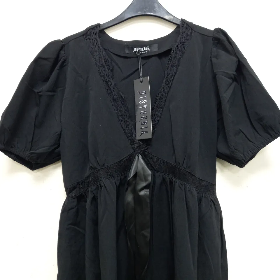 DISTURBIA MORTUARY LACE BUTTON UP MIDI DRESS IN BLACK - UK 12