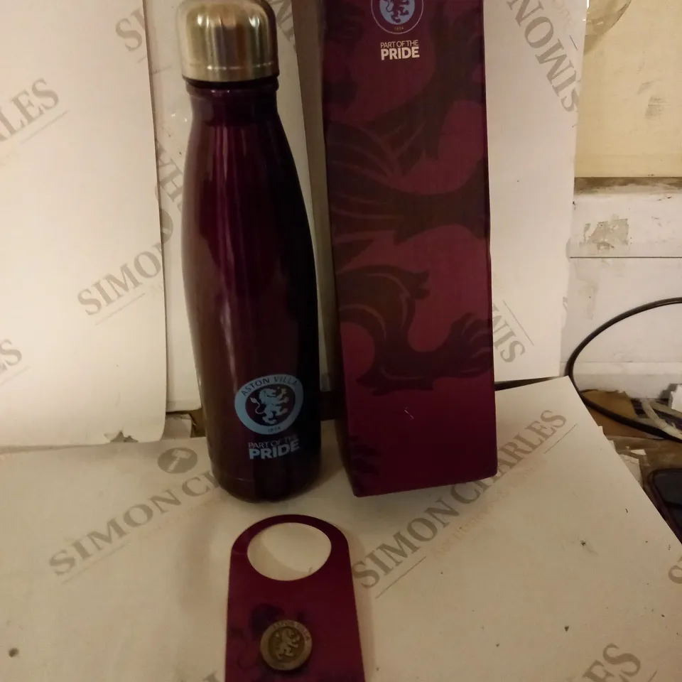 ASTON VILLA PART OF THE PRIDE WATER BOTTLE AND BADGE