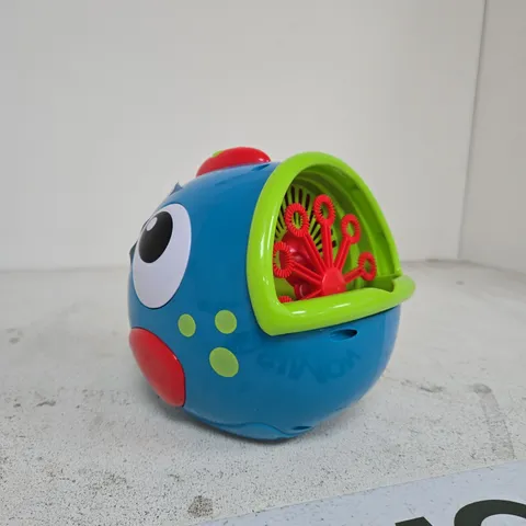 BLUE FISH-SHAPED CHILDREN'S BUBBLE BLOWER TOY WITH LIME-GREEN MOUTH 