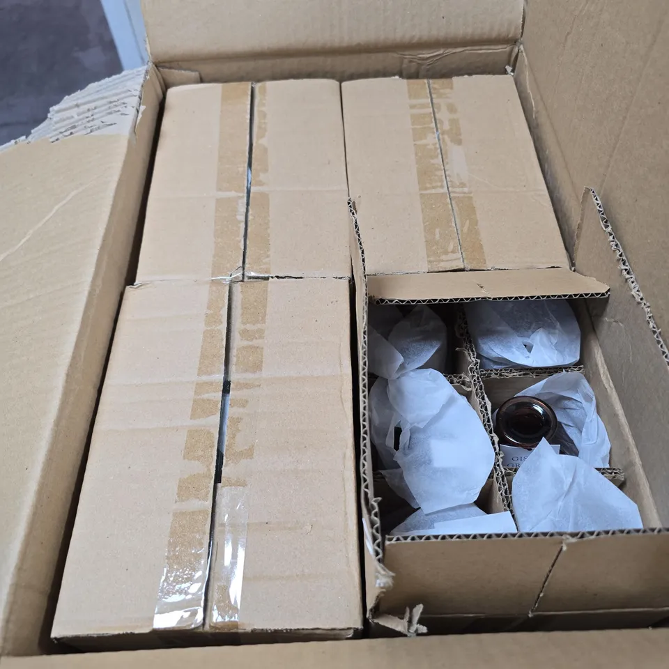 BOX OF APPROXIMATELY 48 GLASS VASE - DARK AMBER DIMPLE PEAR BUD