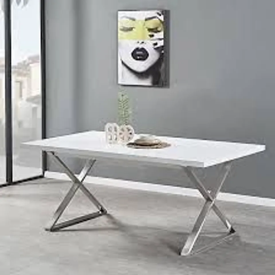 BOXED MAYLINE EXTENDABLE DINING TABLE IN WHITE HIGH GLOSS (2 BOXES)