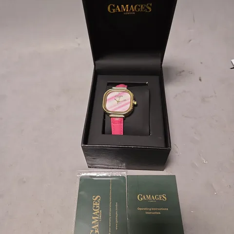 BOXED GAMAGES MIRROR WATCH IN GOLD/PINK