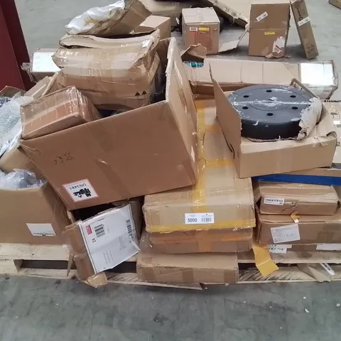 PALLET CONTAINING VARIOUS ASSORTED BOXED HOUSEHOLD RETURNS/ELECTRICAL/GARDEN ITEMS TO INCLUDE: PORTABLE FAN, WASHING LINE, AIR QUALITY DETECTOR ETC.