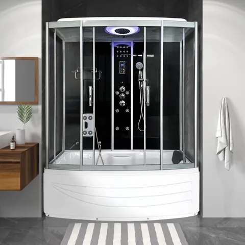 VIDALUX RECTANGULAR STEAM SHOWER-BLUETOOTH AND TOUCH CONTROL PANEL WHIRLPOOL BATH 1700 X 850 - BLACK
