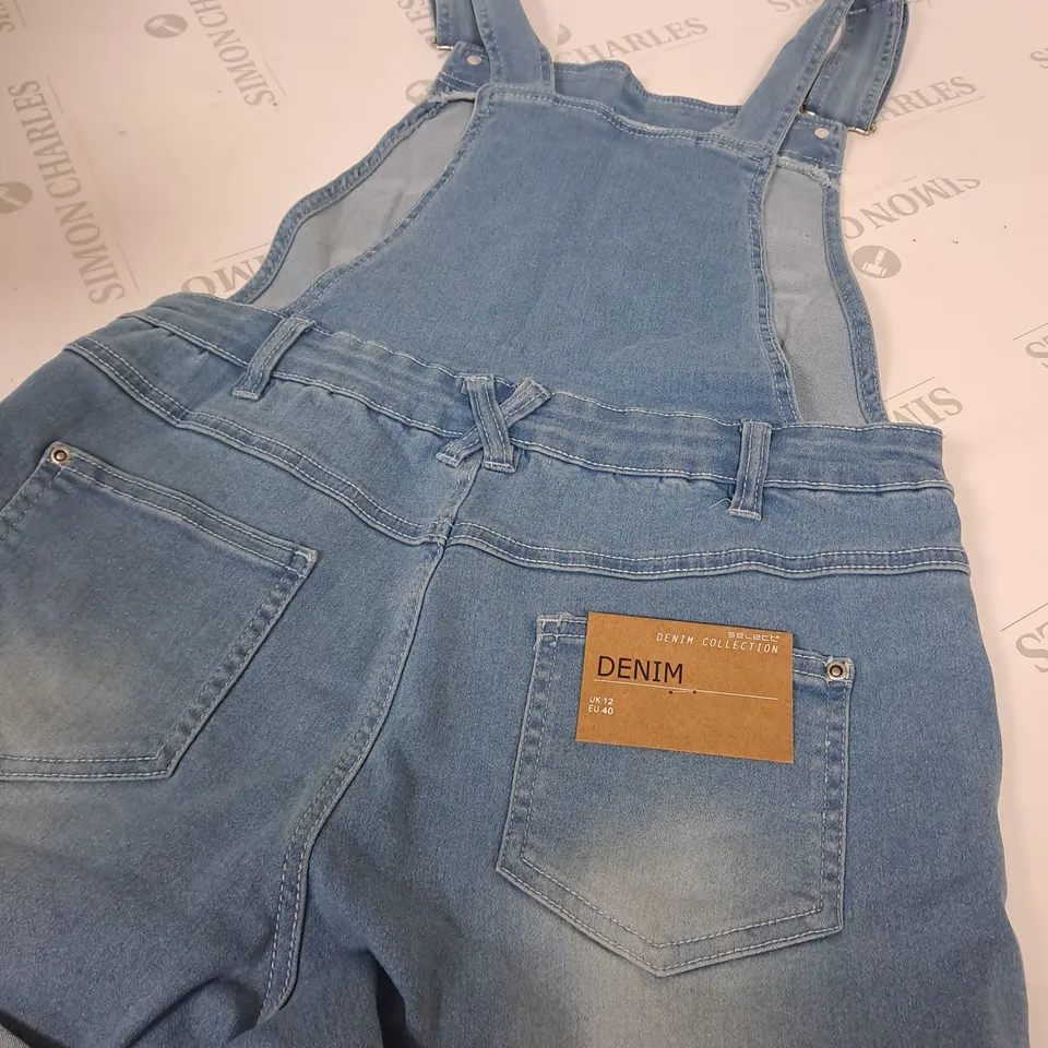 DENIM DUNGAREE SHORT RIPPED - UK 12 