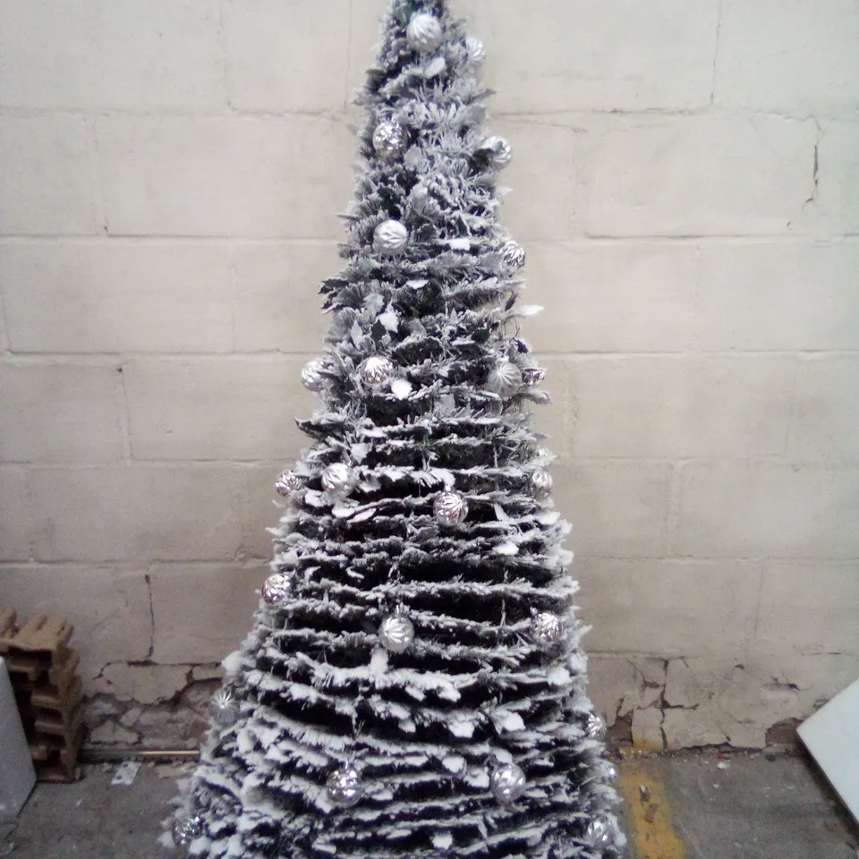 WE R CHRISTMAS PRE-LIT DECORATED SNOW FLOCKED CHRISTMAS TREE