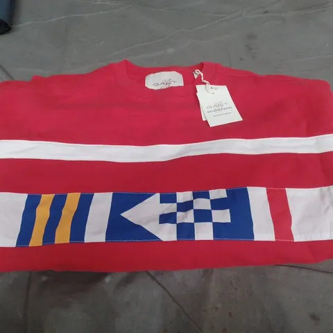 GANT SHIRTMAKERS RED SWEATSHIRT WITH WHITE CHEST STRIPE – UK SIZE L