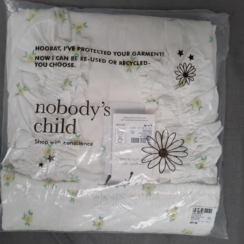 NOBODY'S CHILD MAYA EMBROIDERED MIDAXI DRESS IN WHITE UK SIZE 12