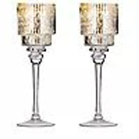 HOME STORIES SET OF 2 MERCURY GLASS CANDLE HOLDERS