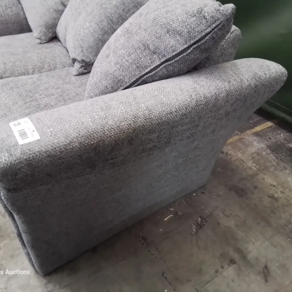 DESIGNER TWO SEATER SOFA WITH SCATTER CUSHIONS GREY FABRIC 