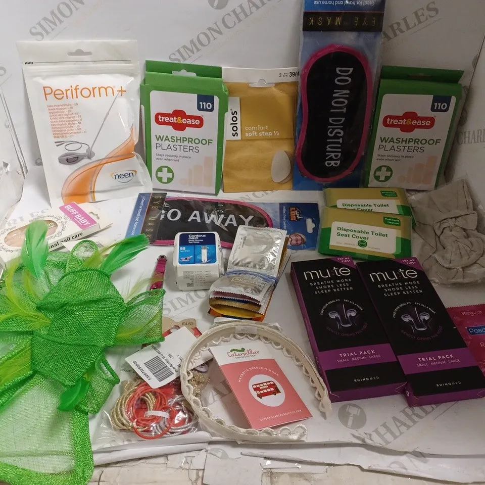 LOT OF APPROX 20 ASSORTED HEALTH AND BEAUTLY- PLASTERS, BLOOD GLUCOSE TEST STRIPS, NASAL BREATHING DEVICE