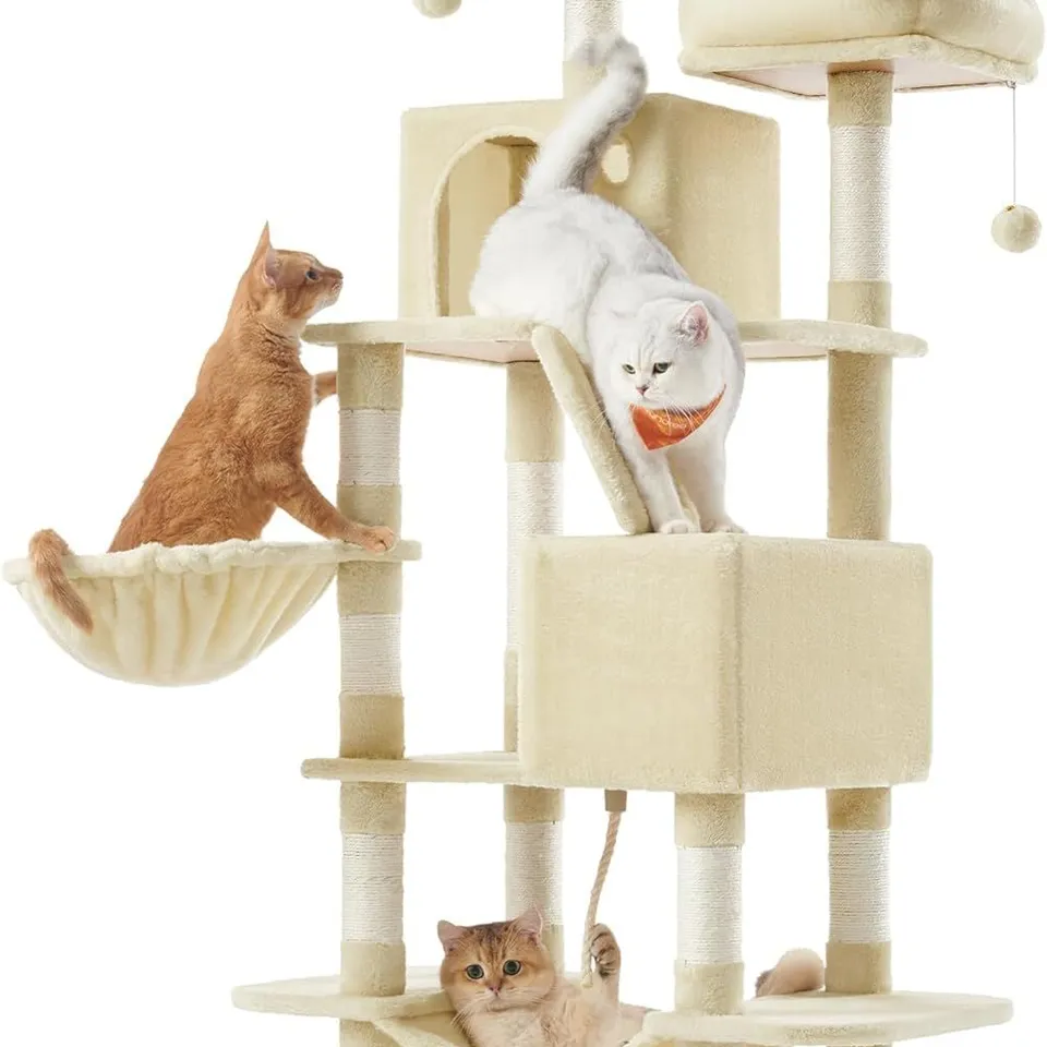 BOXED FEANDREA CAT TREE, 168 CM LARGE CAT TOWER CONDO WITH 13 SCRATCHING POSTS