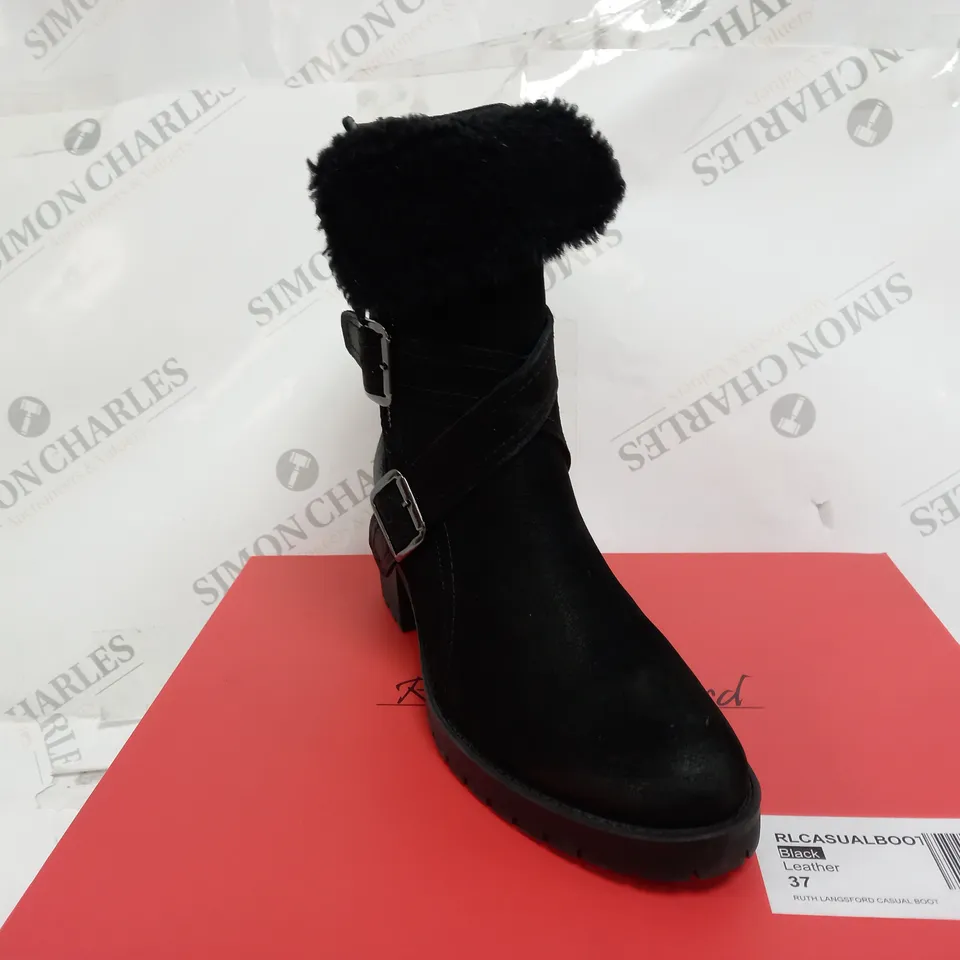 BOXED RUTH LANGSFORD CASUAL BOOTS, BLACK - SIZE 4 