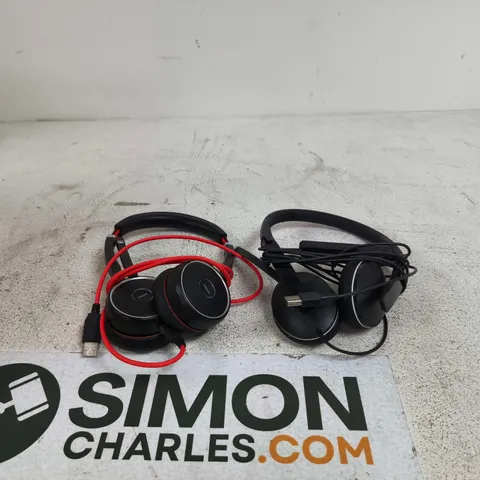 BOX OF APPROXIMATELY 10 ASSORTED HEADSETS TO INCLUDE JABRA ETC