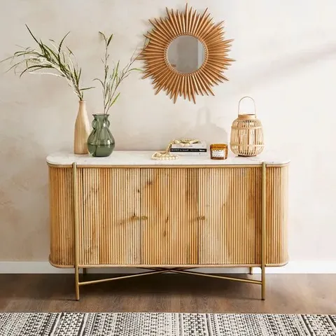 BOXED DUNELM ALINA FULLY ASSEMBLED LARGE SIDEBOARD  -MARBLE & MANGO WOOD-